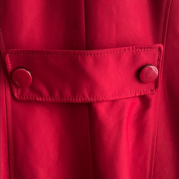 NWT DONATELLA  Vibrant Red Trench Coat Double Breasted Ruffle Hem in Size L - Picture 8 of 16